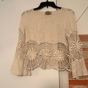 Linen bell sleeve crop top